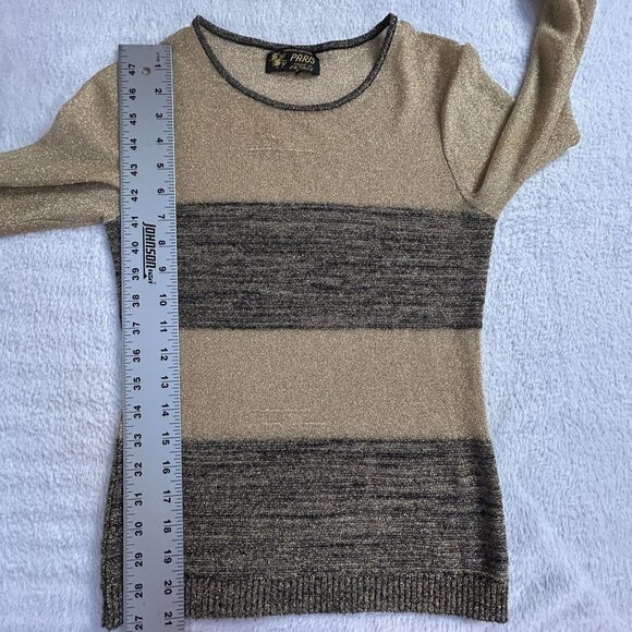 Zazy Paris Womens Colorblock Black Gold Metallic Sweater Crew Neck Pullover - Picture 6 of 7